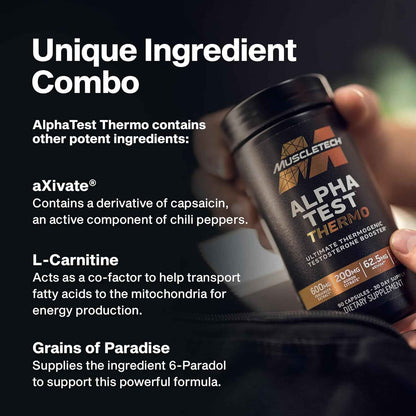 MuscleTech Thermogenic Testosterone Booster for Men, AlphaTest Thermo - T-Boost Mens Supplement with Tribulus Terrestris - Male Gym Workout Supplements for Muscle Growth, Stamina & Energy - 90 Pills