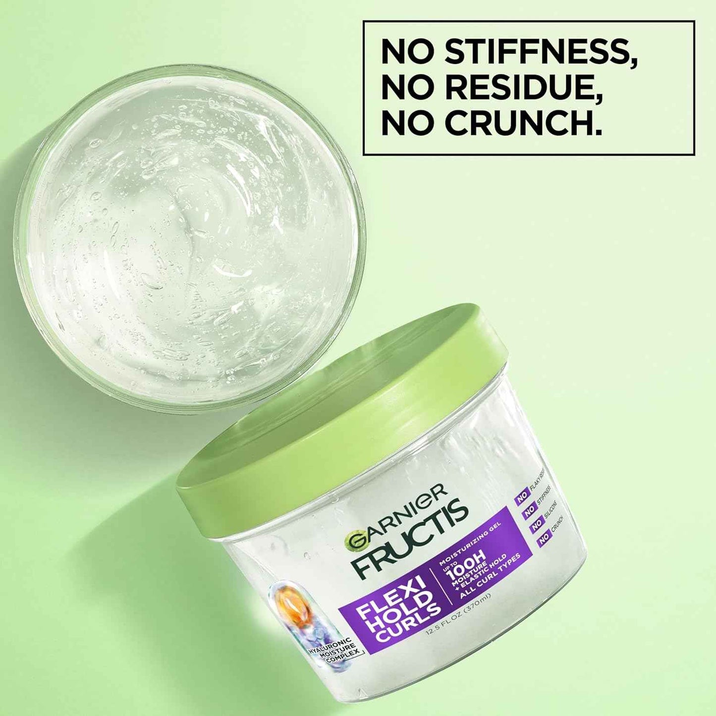 Garnier Fructis Flexi Hold Curls Moisturizing Gel, Curl Hair Styling Gel with Hyaluronic Moisture Complex, Provides Up to 100HRs of Moisture & Definition For All Curl Types, 12.5 Fl Oz