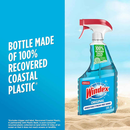 Windex Glass and Window Cleaner Spray Bottle, Bottle Made from 100% Recycled Plastic, Surface Cleaning Spray, Original Blue Scent, 23 Fl Oz (Pack of 6)