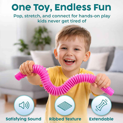 BUNMO Easter Basket Stuffers - Pop Tubes - Fidget Sensory Toys - Creative Learning - Hours of Fun for Kids - Easter Basket Stuffers for Toddler- Tons of Ways to Play - Non-Mouthable 3+