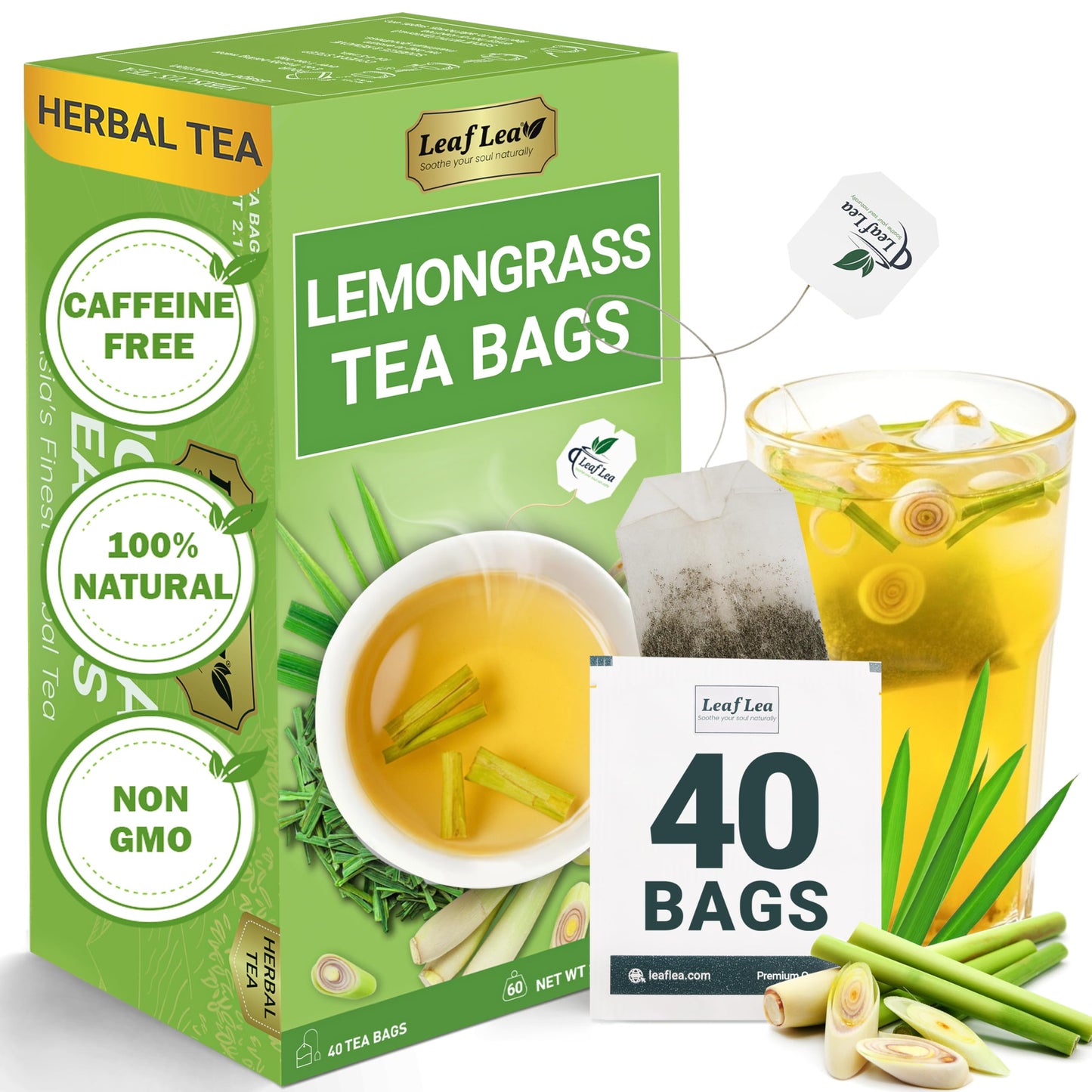 Lemongrass Leaf Tea - 40 Tea Bags (Pack of 1)