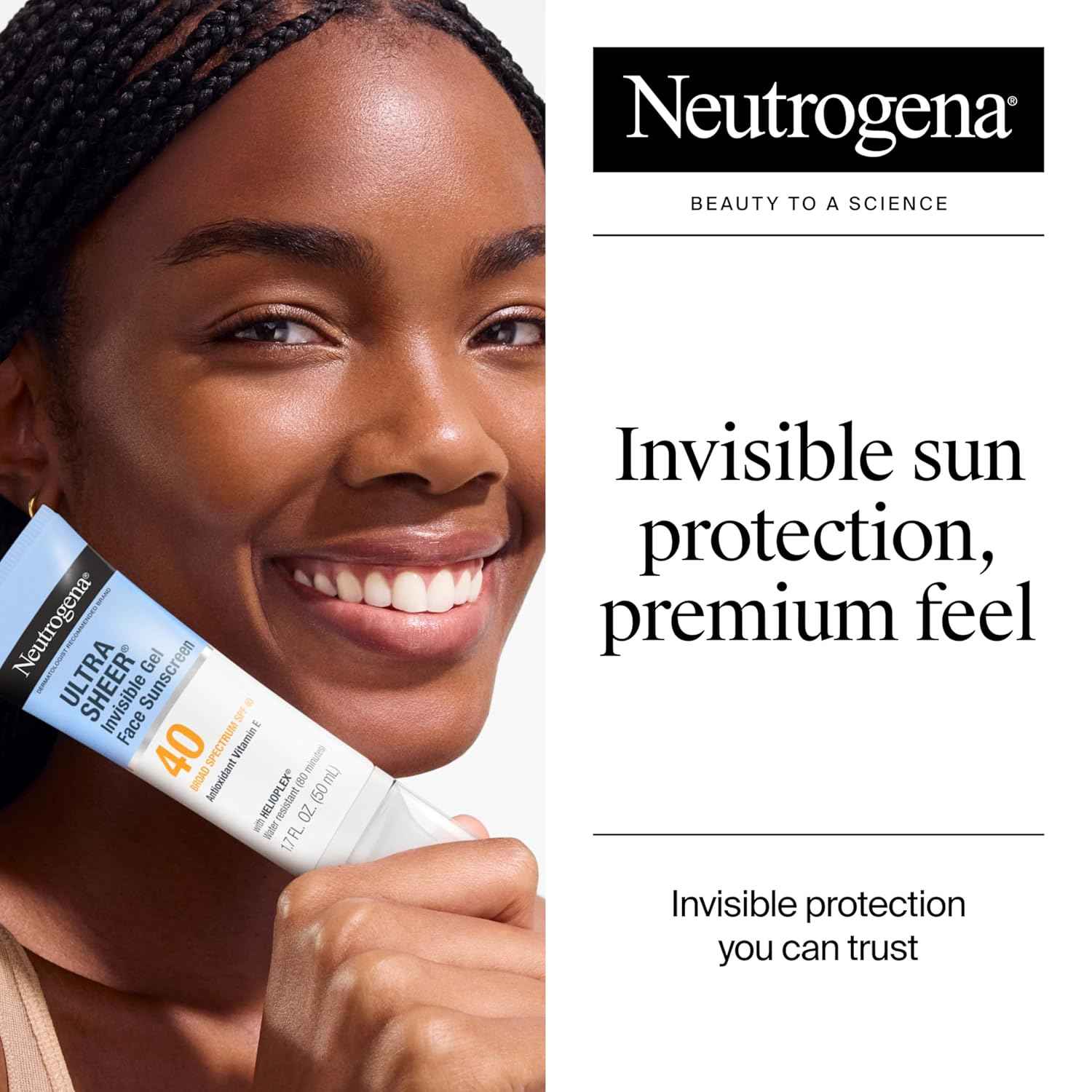 Neutrogena Ultra Sheer Invisible Gel Face Sunscreen SPF 40, Facial Sunscreen & Moisturizer, Vitamin E, Matte Finish, Makeup Primer, Travel Size, 80 Minutes Water-Resistant, 1.7 oz
