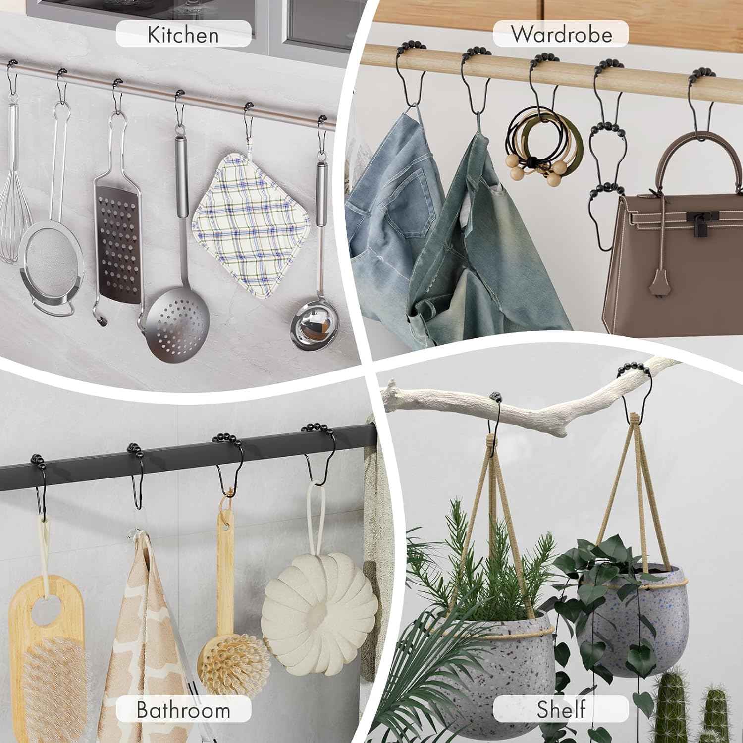 Amazer Shower Curtain Hooks, Decorative Shower Curtain Hooks, Shower Hooks for Shower Curtain Rust Proof Stainless Steel Shower Curtain Hooks