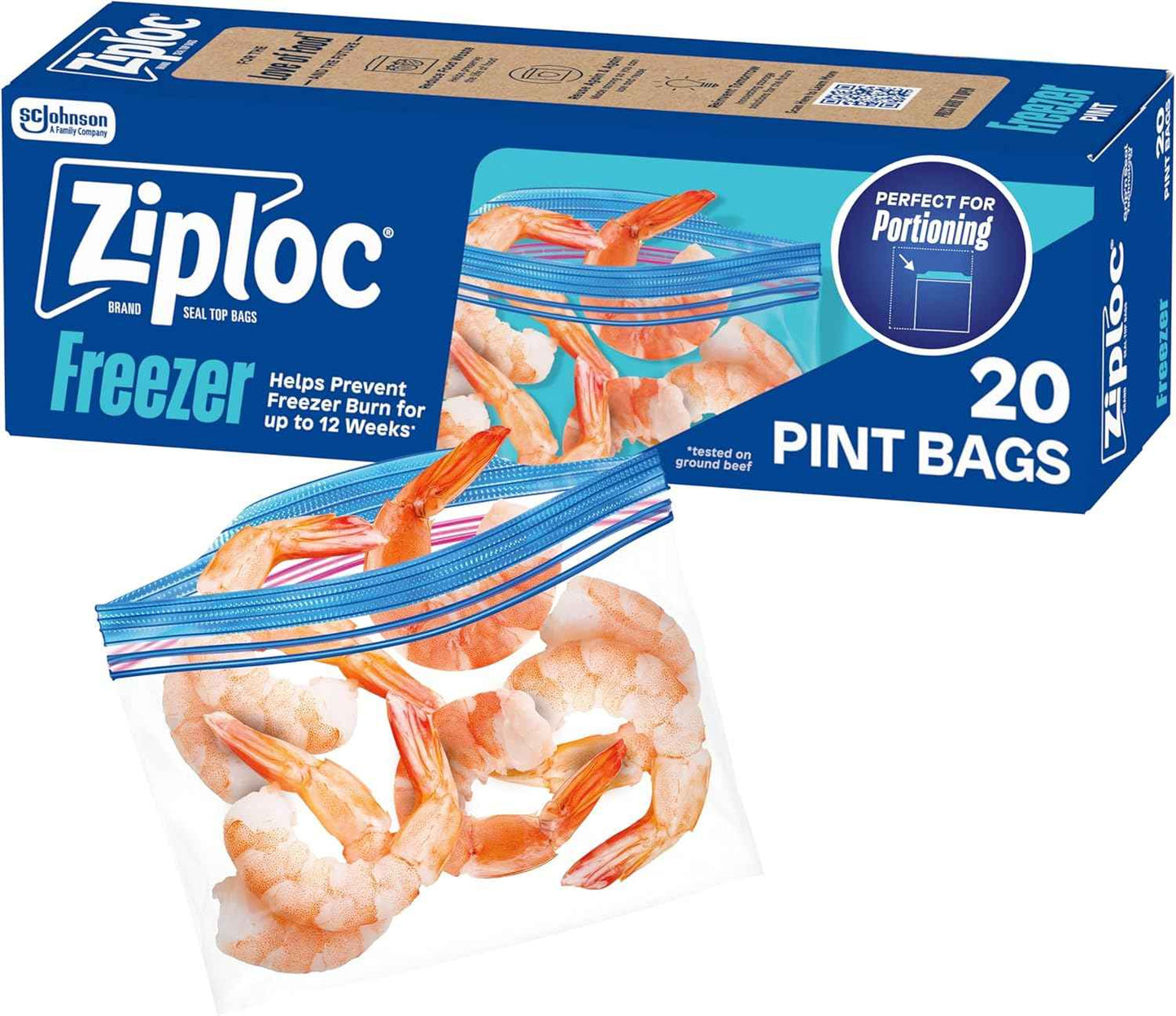Ziploc Pint Food Storage Freezer Bags, Grip 'n Seal Technology for Easier Grip, Open, and Close