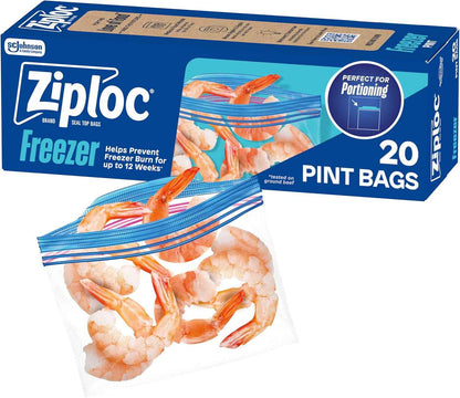 Ziploc Pint Food Storage Freezer Bags, Grip 'n Seal Technology for Easier Grip, Open, and Close