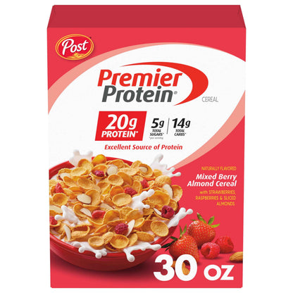 Premier Protein Mixed Berry Almond Breakfast Cereal, High-Protein Crunch with Real Fruit and Nuts