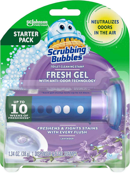 Scrubbing Bubbles Fresh Gel Toilet Bowl Cleaning Stamps, Helps Keep Toilet Clean and Helps Prevent Limescale & Rings, 1 Dispenser with 6 Fresh Gel Stamps