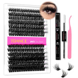 Fluffy Eyelash Extensions Kit With 280pcs Thick Cluster Lashes,60D 80D Individual Lashes, Lash Bond, Seal Glue, Applicator for Beginners(Kit-Fluffy-60D+80D-280PCS) Makeup Cosmetic Eyelashes Extensions