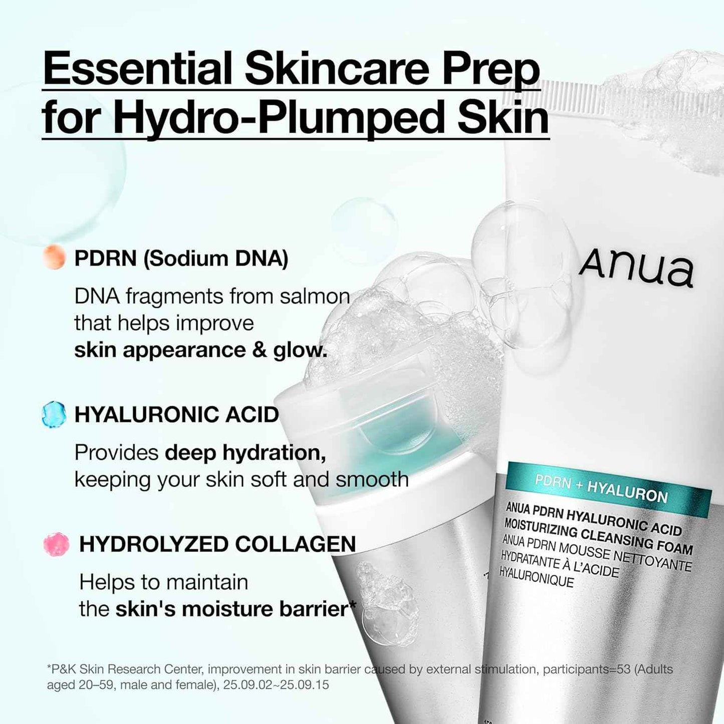 Anua PDRN Hyaluronic Acid Moisturizing Cleansing Foam, Daily Gentle Face Wash for Dry Skin, Salmon DNA Hydrating & Soft Facial Cleanser, Barrier Repair & Glow Glass Skin, Korean Skincare, 5.07 fl oz.