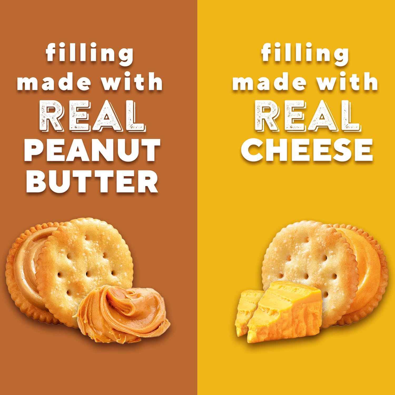 RITZ Peanut Butter and Cheese Sandwich Crackers Variety Pack, Lunch Snacks, 32 Snack Packs (6 Crackers Per Pack)