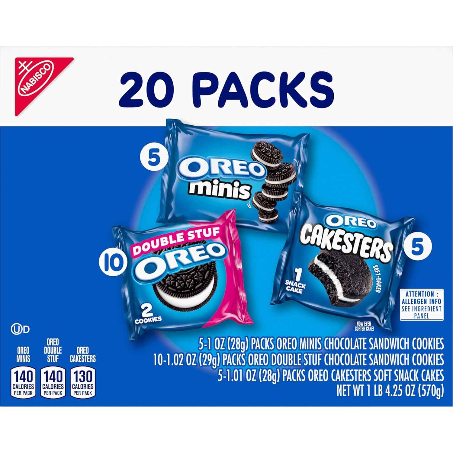 OREO Lovers Variety Pack, OREO Minis and Double Stuf Chocolate Sandwich Cookies, OREO Cakesters Soft Snack Cakes, 20 Snack Packs