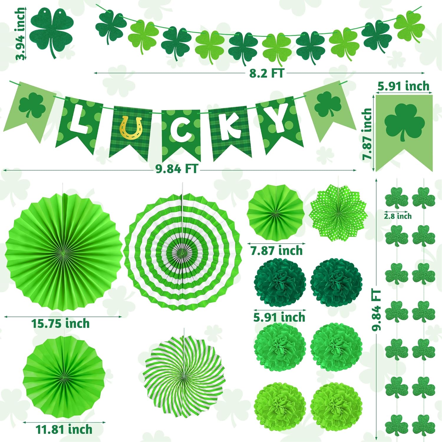 28_PCS_St_Patricks_Day_Decorations,_Green_St_Patricks_Day_Paper_Fan_Set,_Shamrock_Decorations_with_Paper_Fans_Pompoms,_Cards_and_Swirls,_Banner_and_Garlands,_Green_Party_Decorations_for_Home