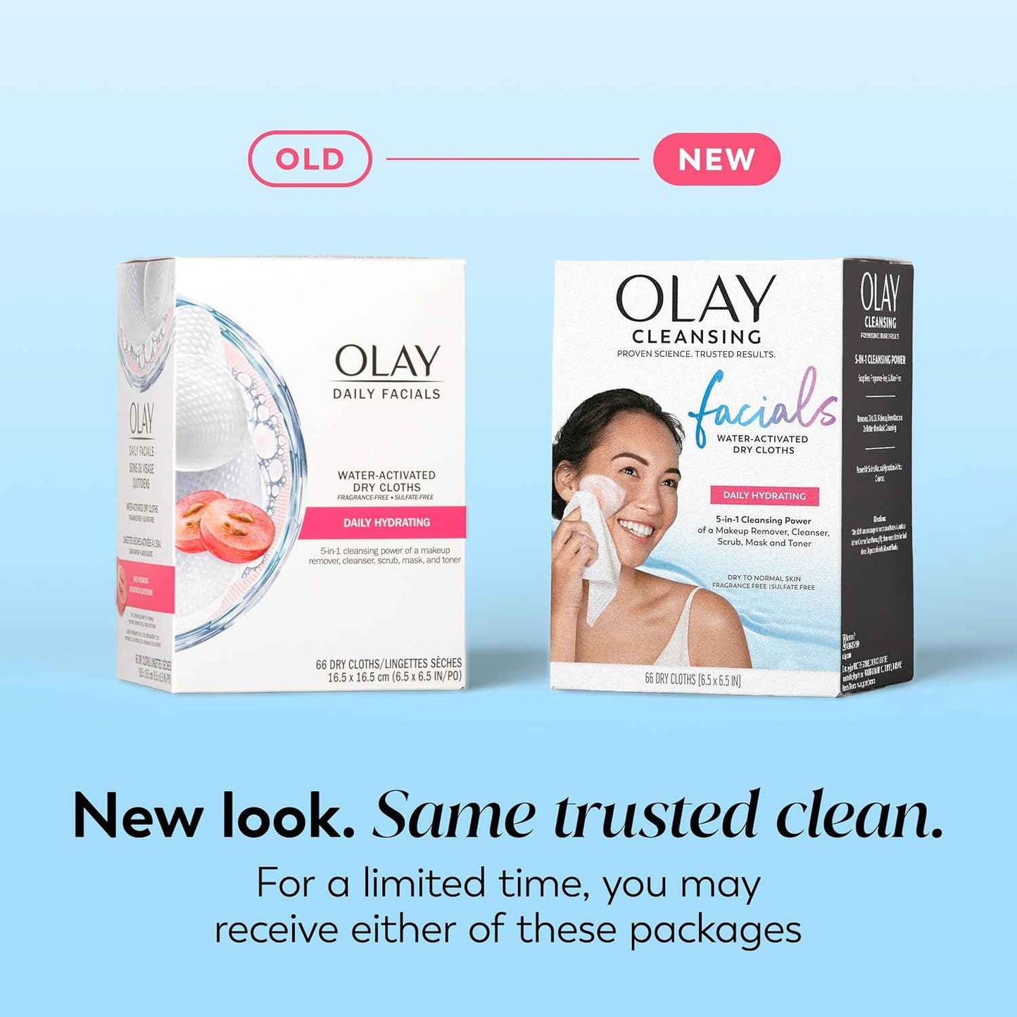 Olay Makeup Remover Wipes, Daily Facials Hydrating Face Cleanser for Normal to Dry Skin, Alcohol & Fragrance Free, Soft Face Wash Towels, Travel Essentials for Women, Convenient Dry Cloths