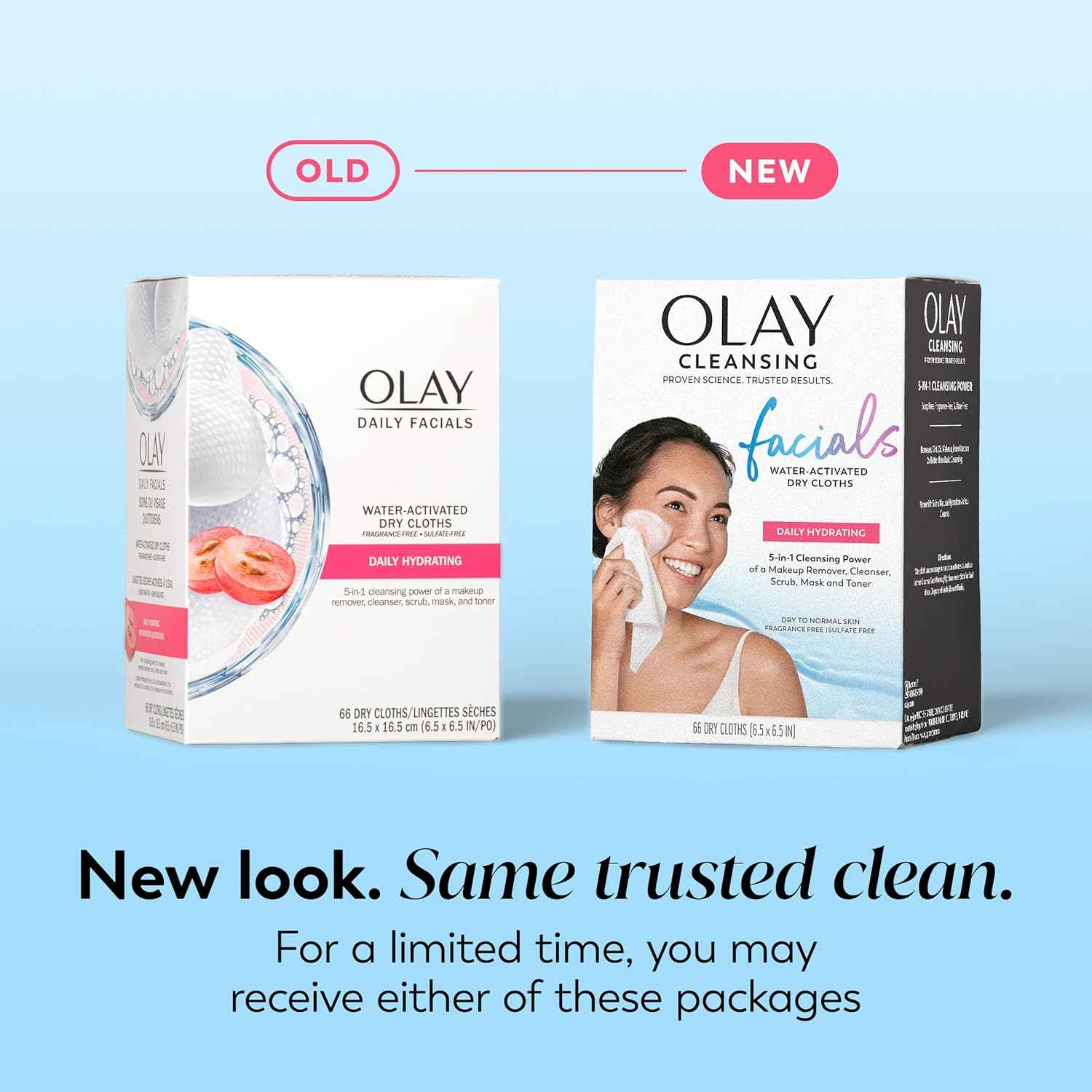 Olay Makeup Remover Wipes, Daily Facials Hydrating Face Cleanser for Normal to Dry Skin, Alcohol & Fragrance Free, Soft Face Wash Towels, Travel Essentials for Women, Convenient Dry Cloths