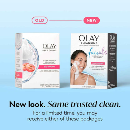 Olay Makeup Remover Wipes, Daily Facials Hydrating Face Cleanser for Normal to Dry Skin, Alcohol & Fragrance Free, Soft Face Wash Towels, Travel Essentials for Women, Convenient Dry Cloths