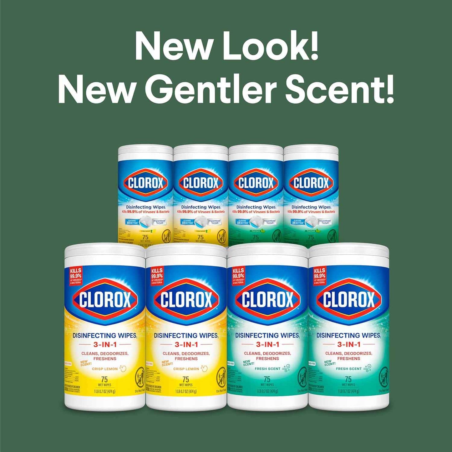 Clorox Disinfecting Cleaning Wipes for Spring Cleaning & Allergy Season, Bleach Free, Fresh Scent and Crisp Lemon, 75 Count Each
