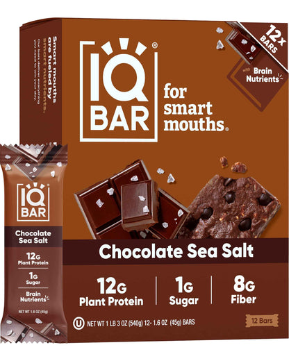 IQBAR Clean Plant Protein Bars - Keto, Vegan, High Fiber, Gluten and Dairy Free, Low Sugar Snack - Brain and Body Nutrients for Focus, Energy, Meal Replacement