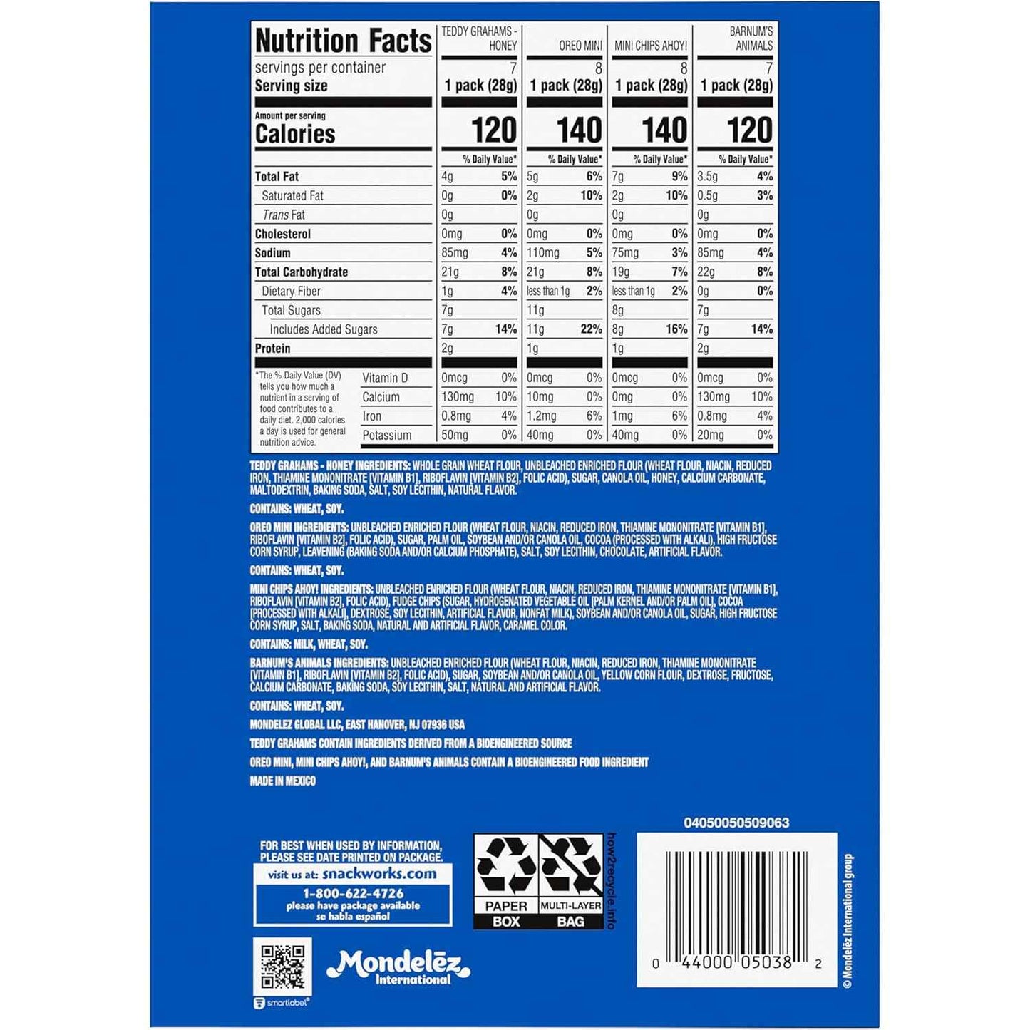 Nabisco Team Favorites Variety Pack, OREO Mini, CHIPS AHOY! Mini, Teddy Grahams Honey & Barnum's Animal Crackers, 30 Snack Packs