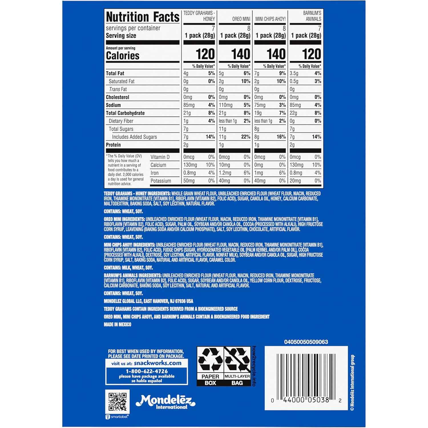 Nabisco Team Favorites Variety Pack, OREO Mini, CHIPS AHOY! Mini, Teddy Grahams Honey & Barnum's Animal Crackers, 30 Snack Packs