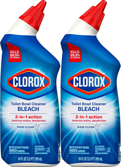 Clorox Toilet Bowl Cleaner Bleach, Rain Clean, 24 Fluid Ounces, Pack of 2 (Package May Vary)