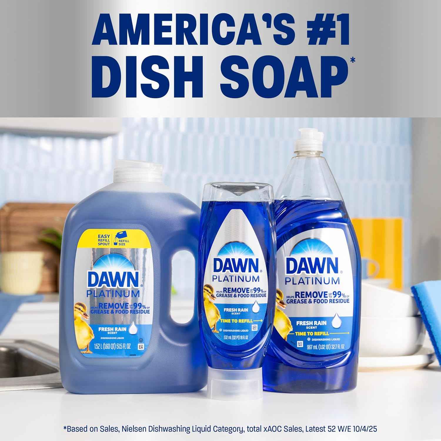 Dawn Platinum Refill Jug Dish Soap, Liquid Dishwashing Detergent Powerful Dawn Dish Soap for Tough Grease Removal Dishwashing Liquid Value Pack