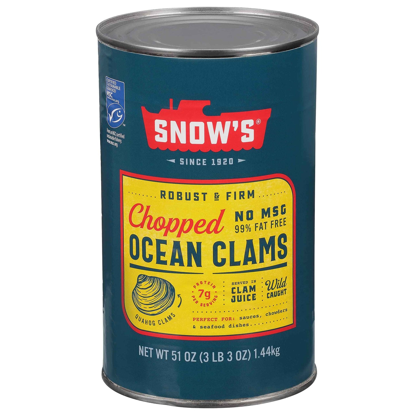 Snow's Ocean Chopped Clams Canned, Can - 7g Protein per Serving - Gluten Free, No MSG, 99% Fat Free - Great for Pasta & Seafood Recipes