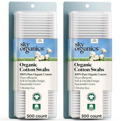 Sky Organics - Organic Cotton Swabs - Ultra Soft Tips - Strong & Durable - Hypoallergenic - Chlorine Free - Sustainable - Natural, Vegan & Cruelty Free - Skin Care & Self Care