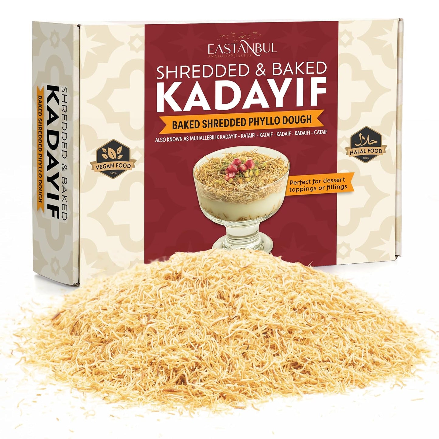 Eastanbul_Baked_&_Shredded_Kataifi_for_Dubai_Chocolate,_Toasted_Kataifi,_Kadayif_Pastry_Dough_for_Milk_Pudding,_Shredded_Fillo_Dough,_Roasted_Katifi_Muhallebi_Kadaifi_Sprinkles_Crushed_Katafi_Topping,_Vegan_Food,_8.81oz/250g
