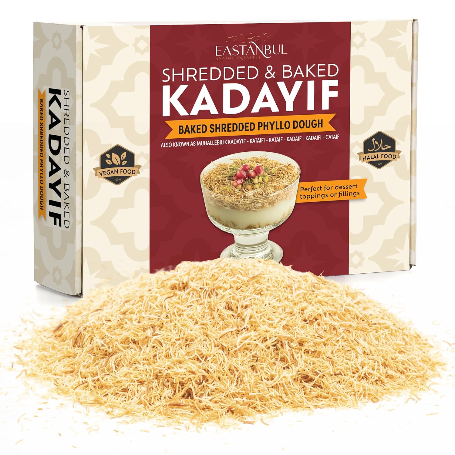 Eastanbul_Baked_&_Shredded_Kataifi_for_Dubai_Chocolate,_Toasted_Kataifi,_Kadayif_Pastry_Dough_for_Milk_Pudding,_Shredded_Fillo_Dough,_Roasted_Katifi_Muhallebi_Kadaifi_Sprinkles_Crushed_Katafi_Topping,_Vegan_Food,_8.81oz/250g