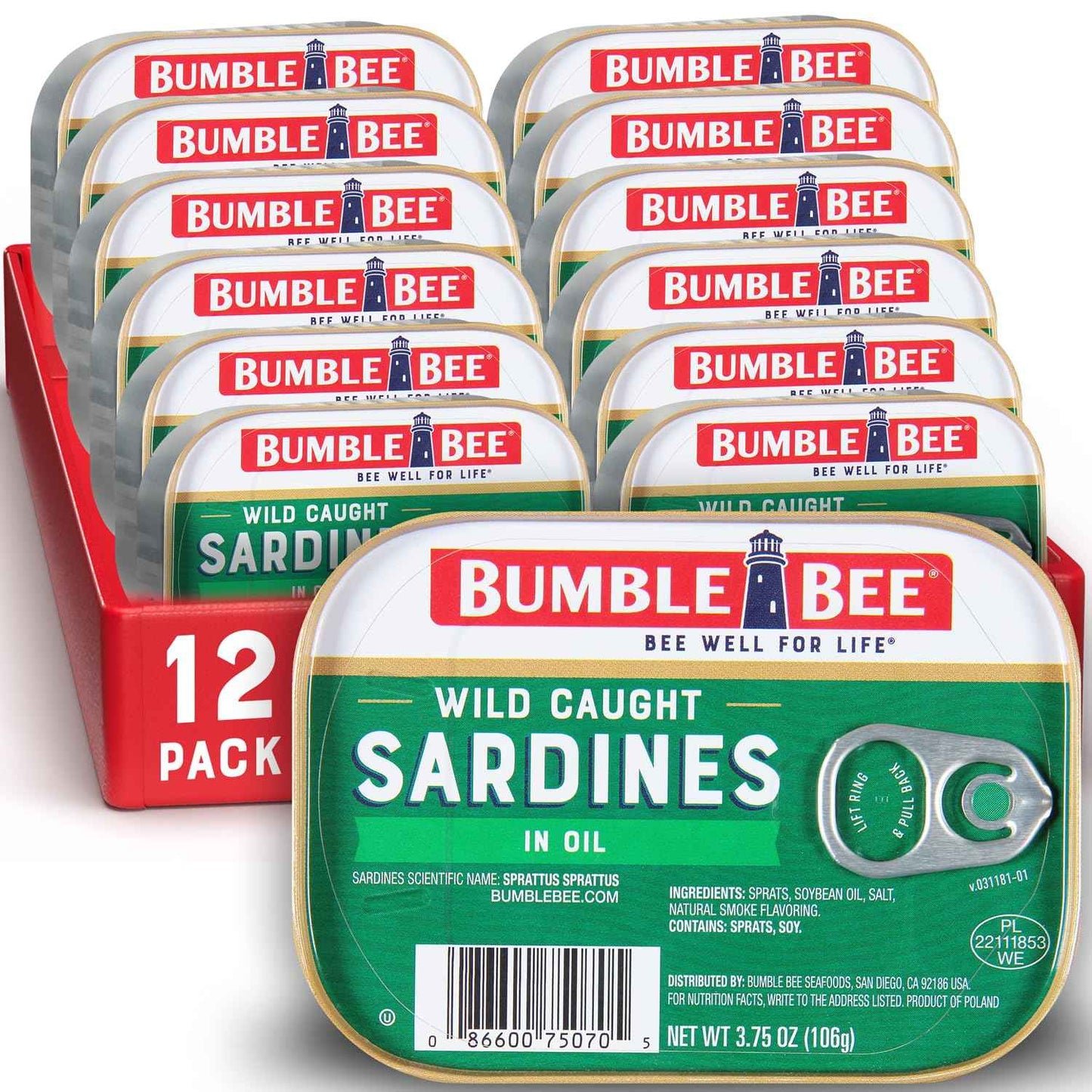 Bumble Bee Sardines, 3.75 oz Tin - Wild Caught, Gluten Free, Keto, Kosher