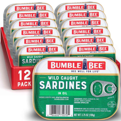 Bumble Bee Sardines, 3.75 oz Tin - Wild Caught, Gluten Free, Keto, Kosher