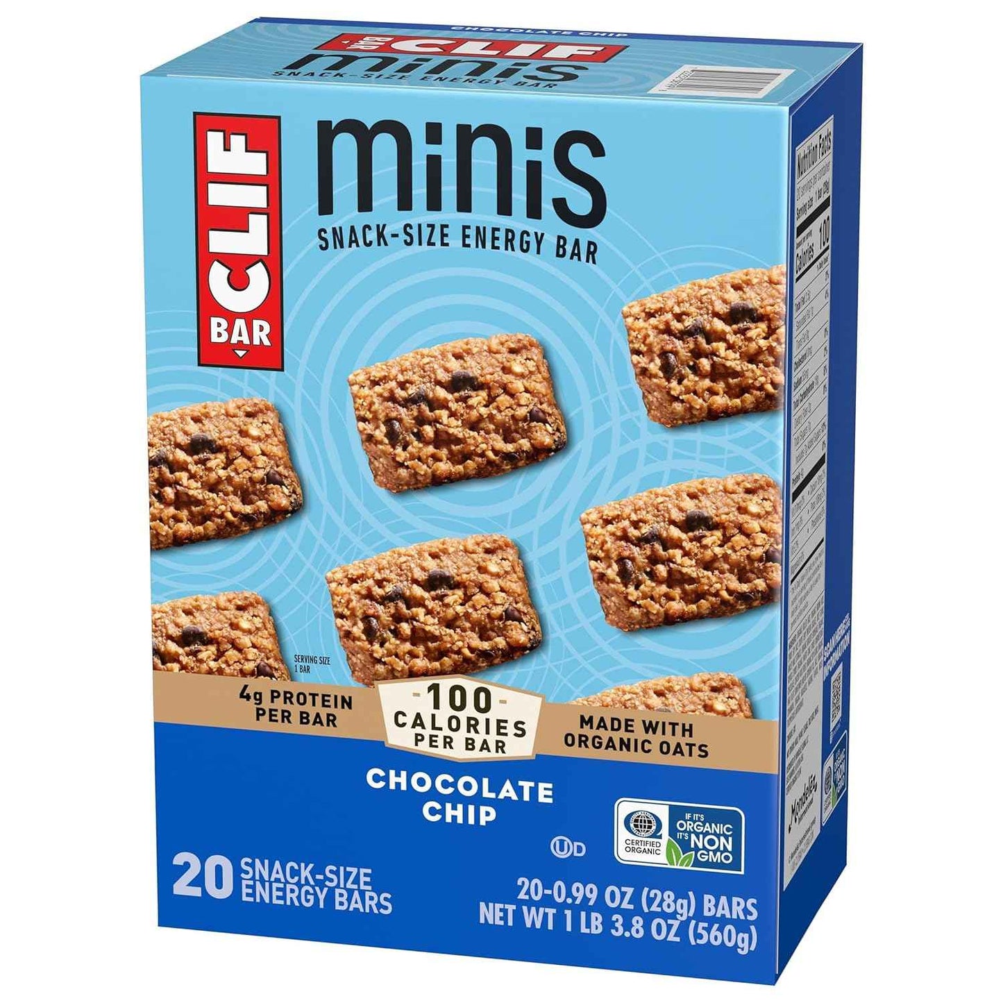 CLIF BAR Minis - Chocolate Chip - Made with Organic Oats - 4g Protein - Non-GMO - Plant Based - Snack-Size Energy Bars - 0.99 oz