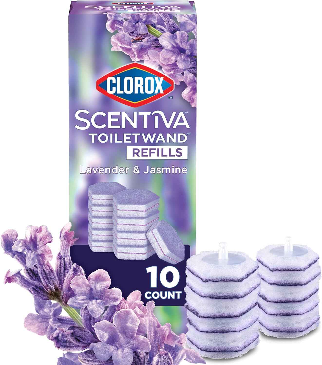 CLOROX Scentiva ToiletWand Toilet Cleaner Refills, Toilet brush, Lavender and Jasmine, 10 Count