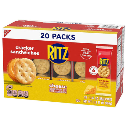 RITZ Cheese Sandwich Crackers, Lunch Snacks, 20 Snack Packs (6 Crackers Per Pack)