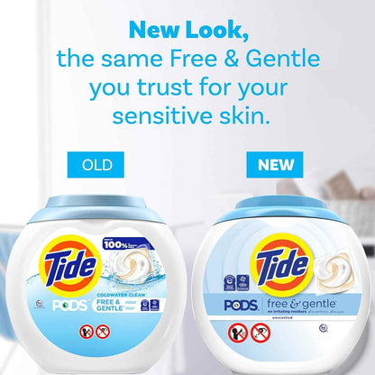Tide Pods Free & Gentle Laundry Detergent Soap Pacs, Tide Pods Laundry Detergent (Packaging May Vary)