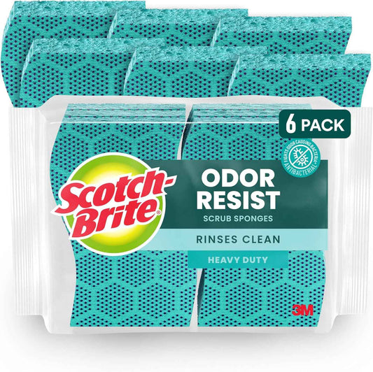 Scotch-Brite Odor Resist Heavy Duty Scrub Sponge, Dishwasher-Safe Kitchen sponges for Serious Scrubbing, Multipurpose Dish Sponge for Stuck-On Messes