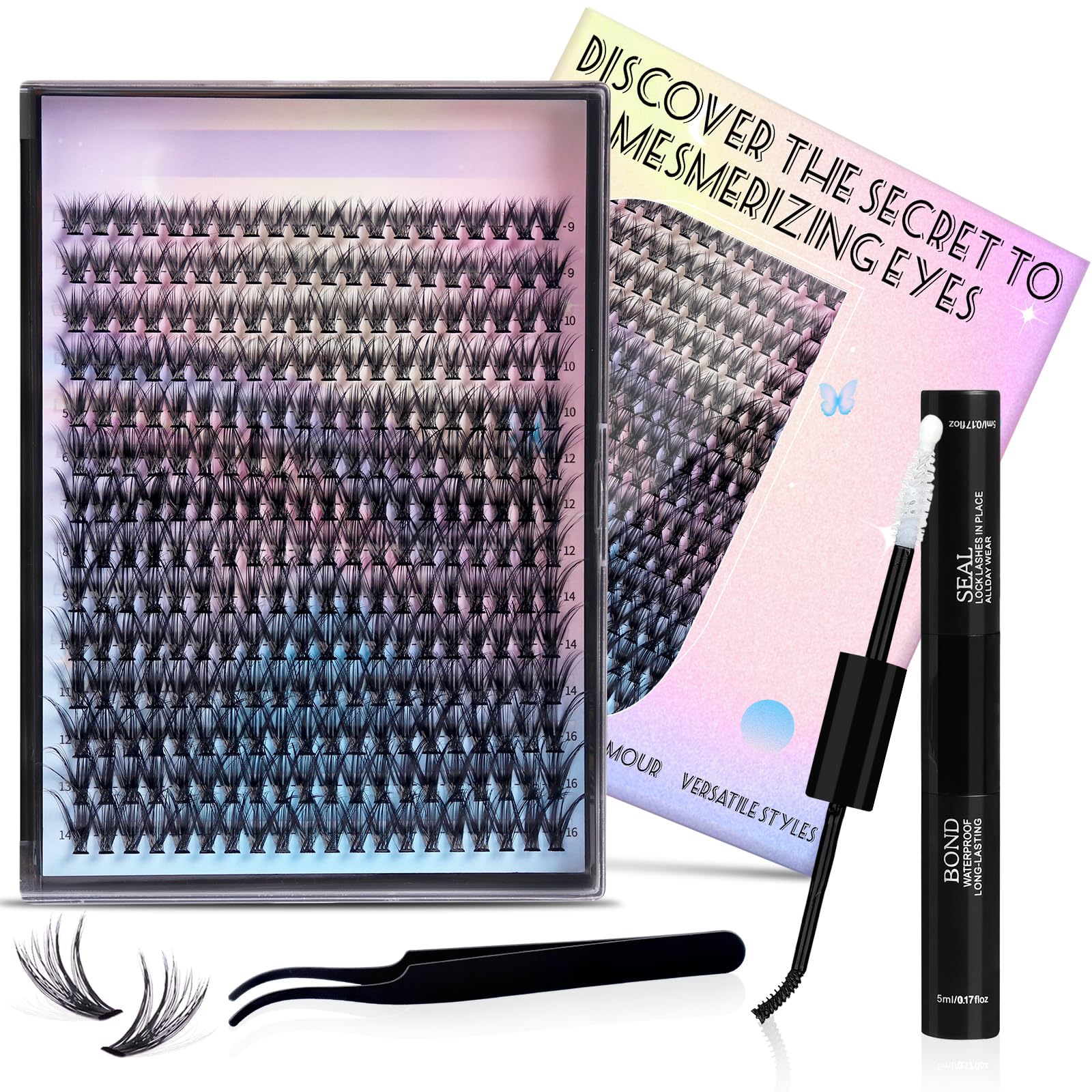 Diy Lash Clusters, 280Pcs Individual Lashes Cluster, 40D-0.07-D Curl 8-16 Mix Lash Lift Kit, Natural Look Cluster Waterproof Lashes Extensions with Tweezers, Cat Eye Lashes Easy to Apply