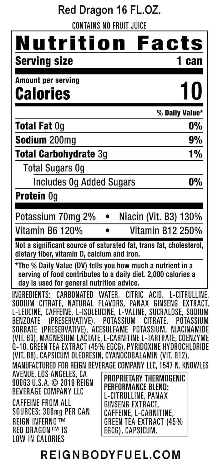 Reign Inferno, Thermogenic Fuel, Fitness and Performance Drink, 16 Fl Oz (Pack of 12)