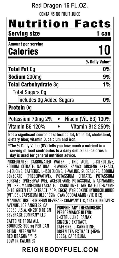 Reign Inferno, Thermogenic Fuel, Fitness and Performance Drink, 16 Fl Oz (Pack of 12)