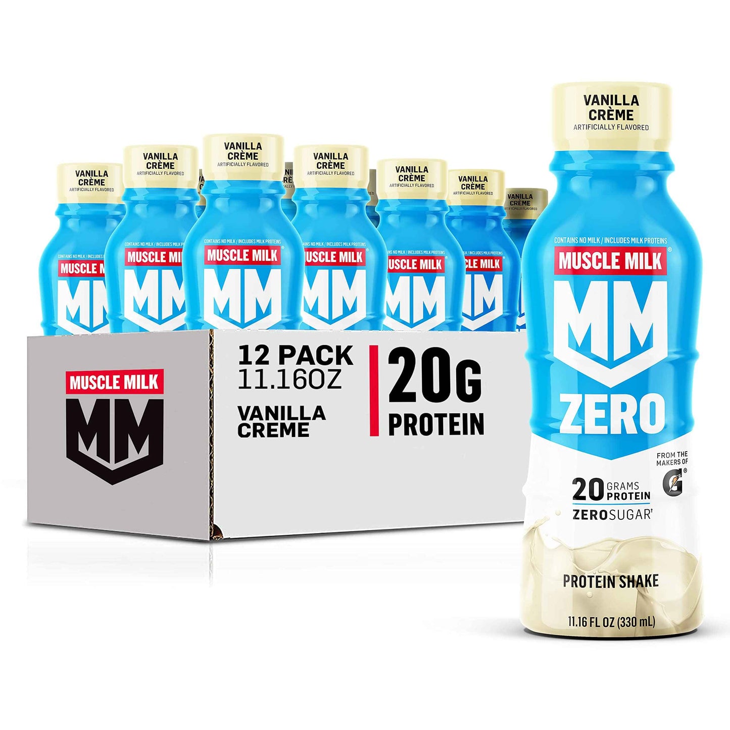 Muscle Milk Zero Protein Shake, 20g Protein, Zero Sugar, 100 Calories, Calcium, Vitamins A, C & D, 4g Fiber, Energizing Snack, Workout Recovery, Packaging May Vary,11.16 Fl Oz