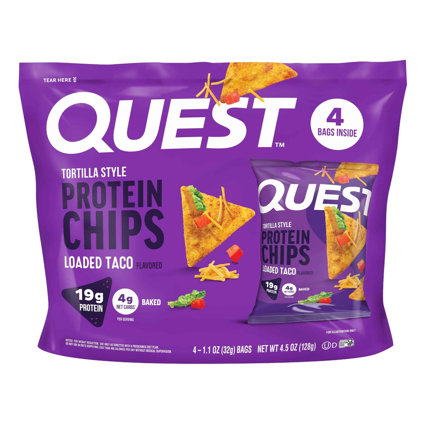 Quest Nutrition Tortilla Style Protein Chips, 20g Protein, 3g Net Carbs, Low Carb, Gluten Free, 1.1 oz