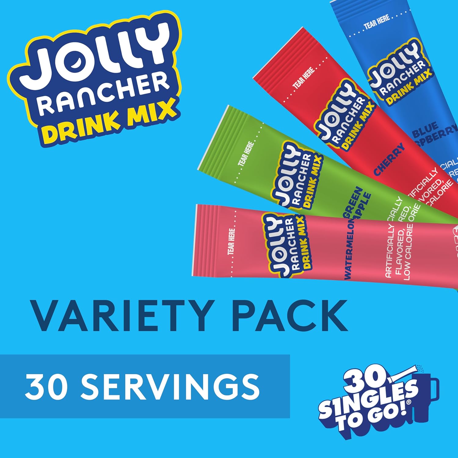 Jolly_Rancher_Singles_To_Go_Variety_Pack,_Powdered_Drink_Mix,_Zero_Sugar,_Low_Calorie,_Includes_4_Flavors:_Green_Apple,_Blue_Raspberry,_Cherry,_Watermelon,_1_Box_(30_Single_Servings)