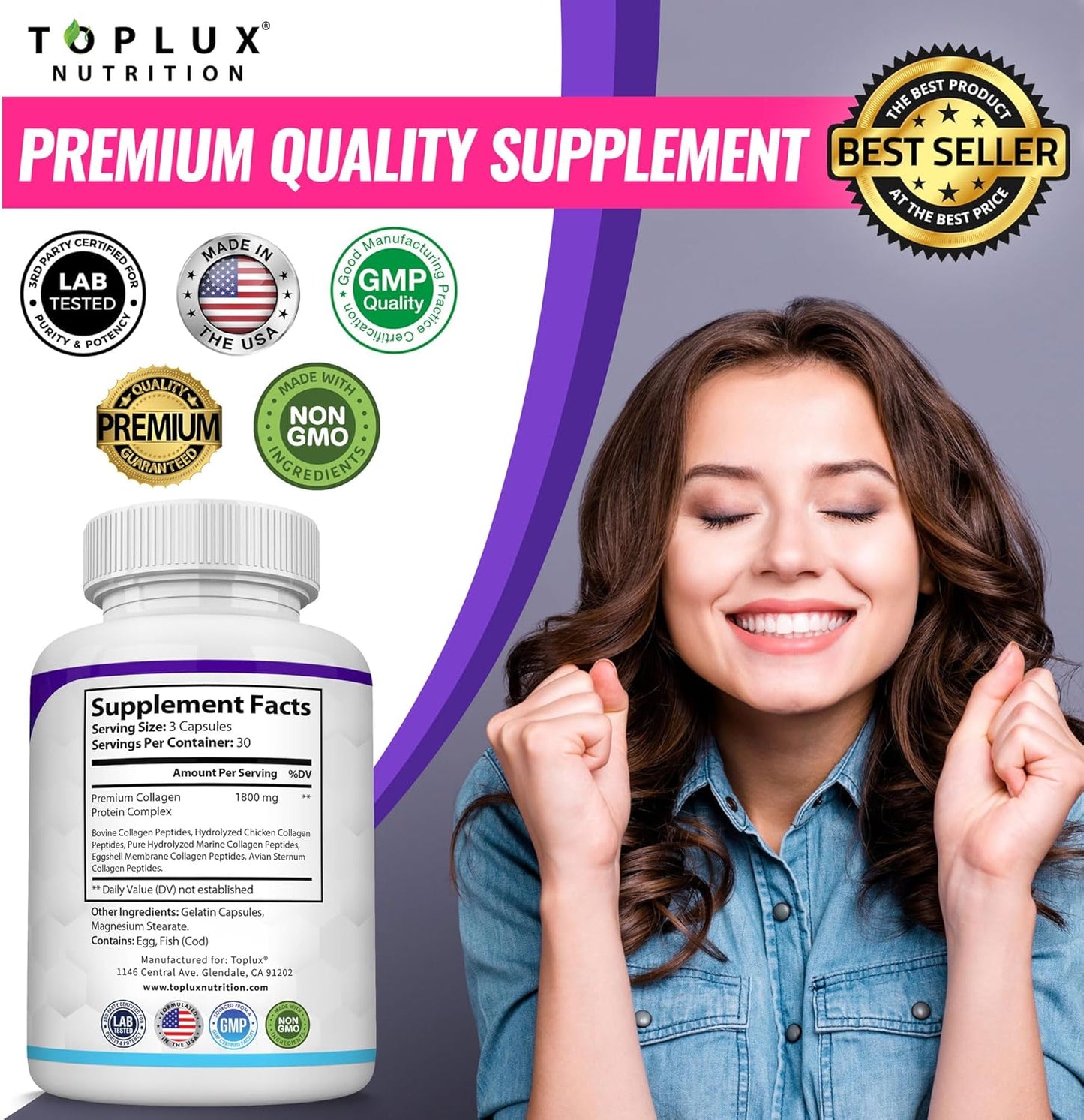 Toplux_Multi_Collagen_Peptides_Pills_1800_Mg_Complex_-_Type_I,_II,_III,_V,_X_Premium_Collagen_Complex_for_Better_Skin_&_Hair,_Strong_Joint,_Hydrolyzed_Protein,_for_Men_Women,_90_Capsules,_Supplement