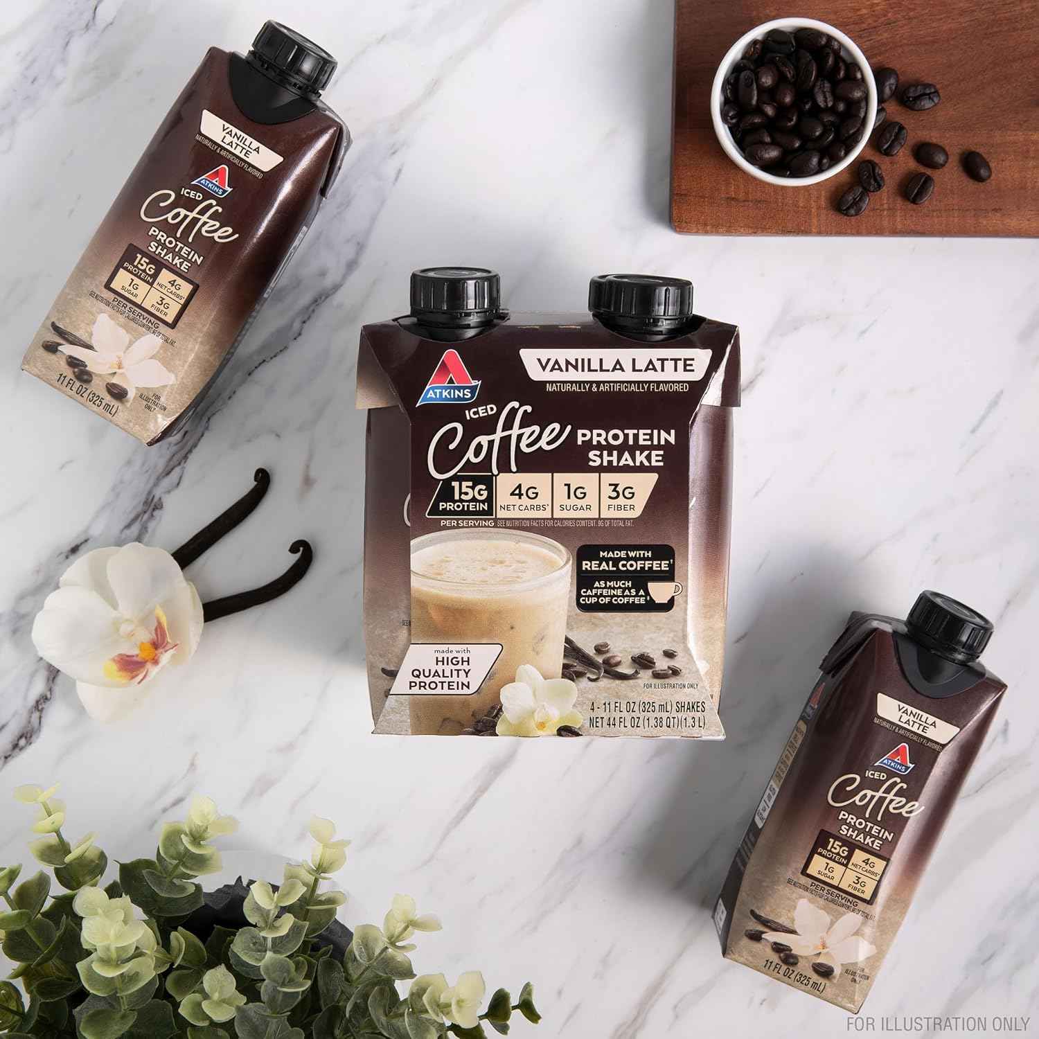 Atkins Iced Coffee Protein Shake, 15g Protein, 4g Net Carbs, 1g Sugar, Low Carb, Keto Friendly, High Protein Shake