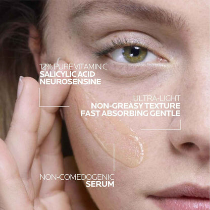 La Roche-Posay Pure 12% Vitamin C Serum For Face With Hyaluronic Acid & Salicylic Acid, Hydrating Face Serum, Boost Radiance & Reduce Wrinkles, 2 Formulas for Normal or Oily Skin Control