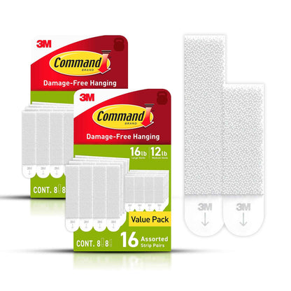 Command 15 lb & 10 lb Large and Medium Picture Hanging Strips, Damage-Free Hangers for Picture Frames, No Tools Required, Great for Home Room Wall Decor, White Adhesive