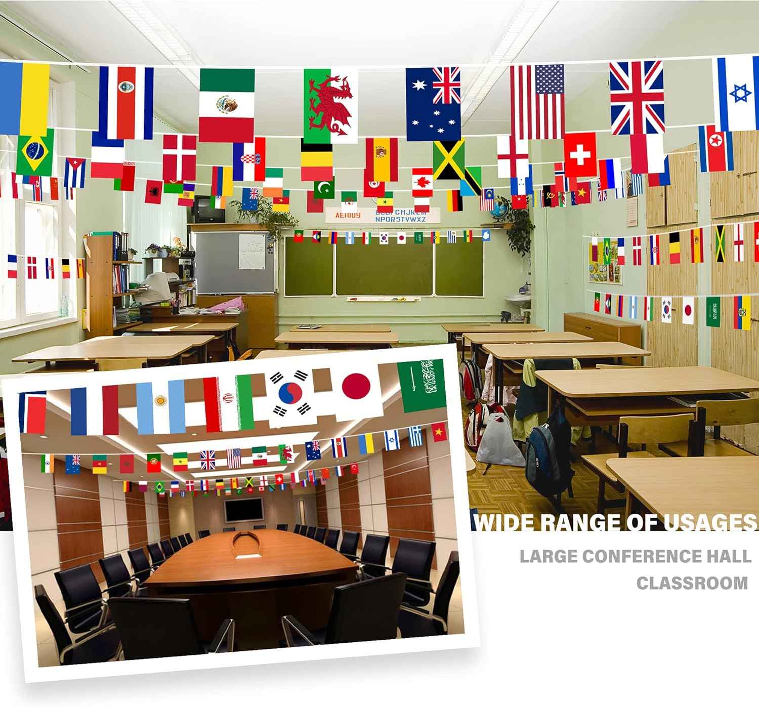 100 Countries String Flag, International Flags Bunting Banner, World Flag Banner Decoration for World Cup Party, School, Sports Game Events, Grand Opening, Classroom