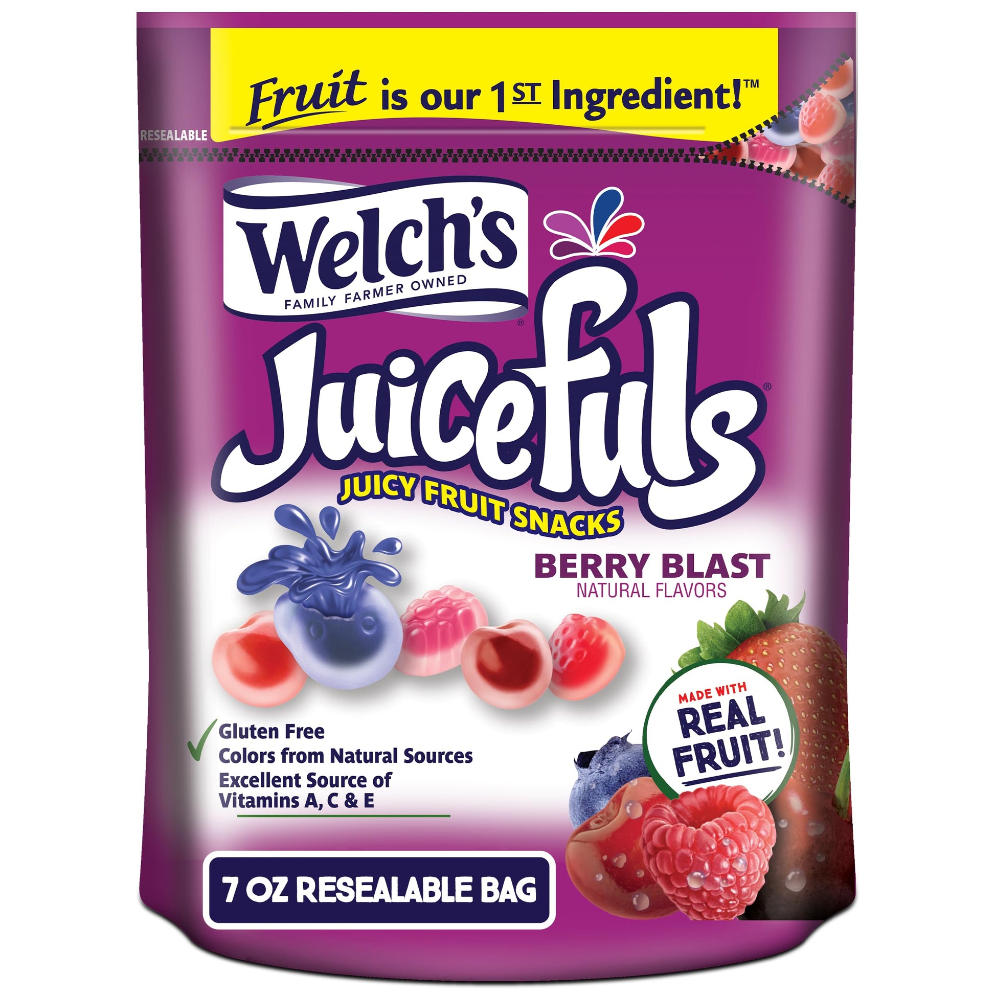 Welch&amp;#39;s Juicefuls Juicy Fruit Snacks, Berry Blast, Fruit Gushers, Sharing Size Bags, 7 oz (Pack of 1)