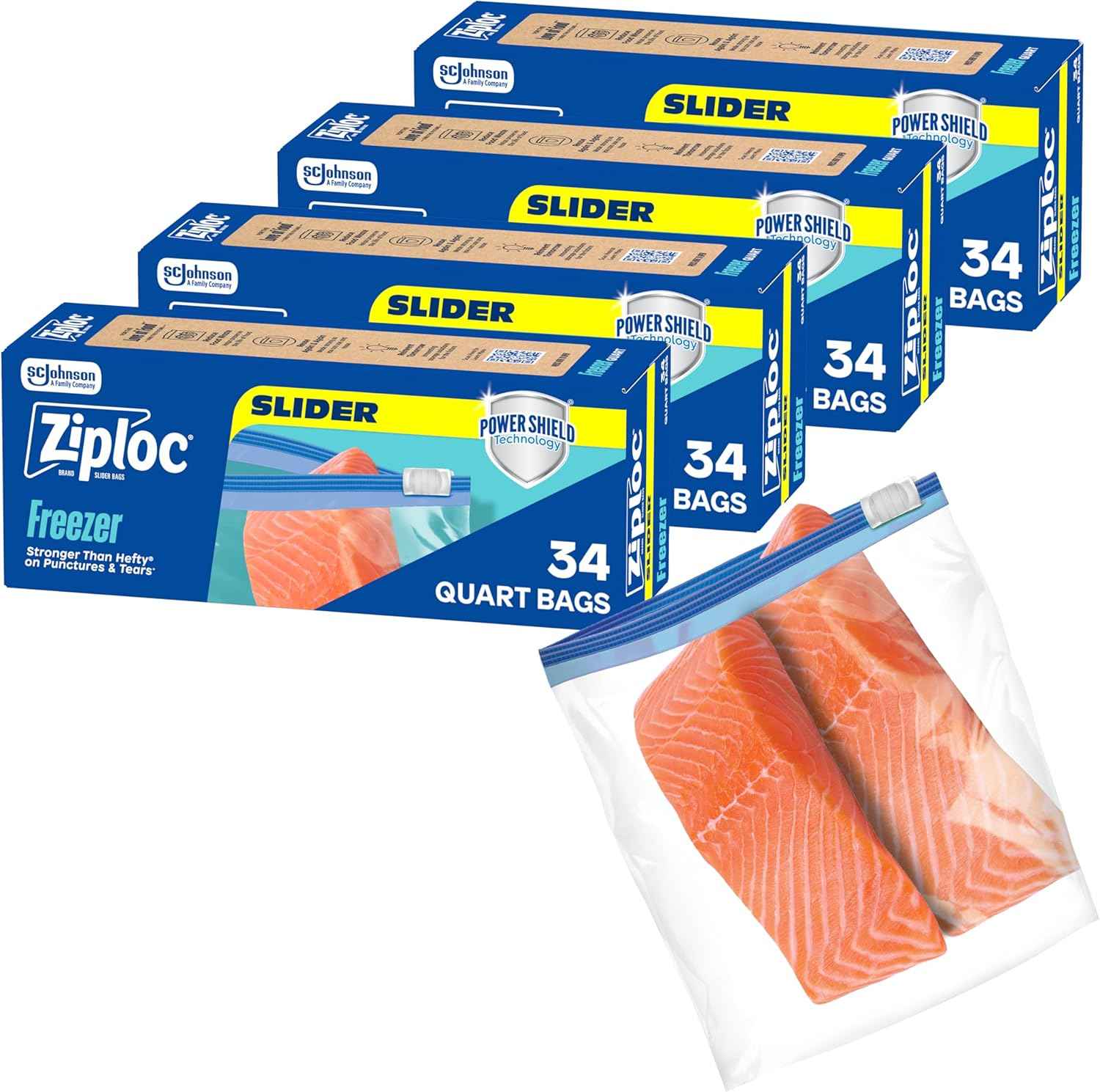 Ziploc Quart Food Storage Freezer Slider Bags, Power Shield Technology for More Durability