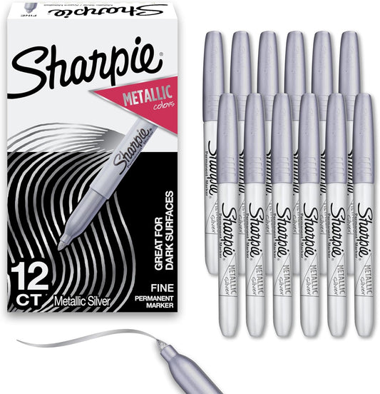 Sharpie_Metallic_Permanent_Markers,_Fine_Tip,_Silver,_12_Count_-_For_Black_Paper_or_Dark_Surfaces,_Arts_&_Crafts,_Posters,_Classroom_Supplies